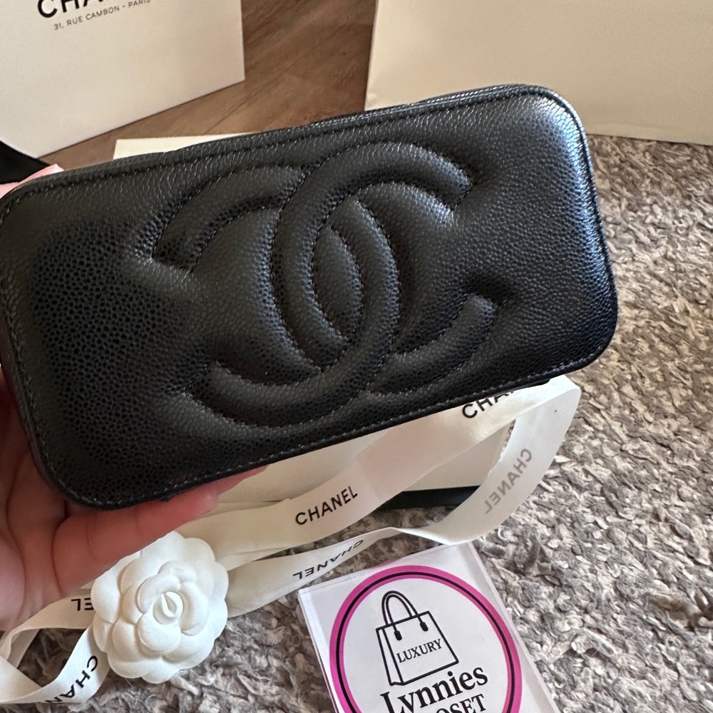 CHANEL Black Quilted Caviar Leather Vanity Crossbody with Light Gold Hardware - Picture 7 of 15